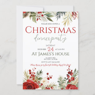 Winter Berries Holiday Holly Christmas Party Invitation