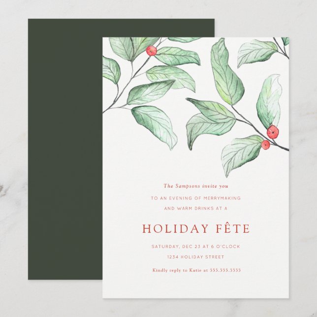 Winter Berries Holiday Party Invitations (Front/Back)
