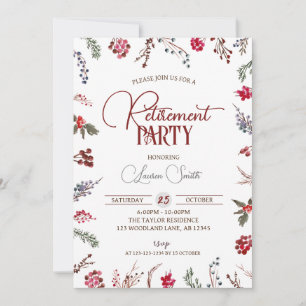 Winter Berries & Holly Retirement Party Invitation