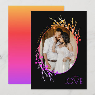 Winter Berries Love Branches Rainbow Black Holiday Card