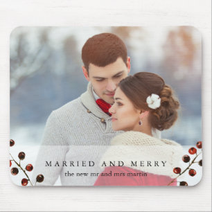 Winter Berries Married and Merry Photo Mousepad