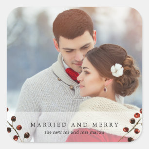 Winter Berries Married and Merry Photo Sticker