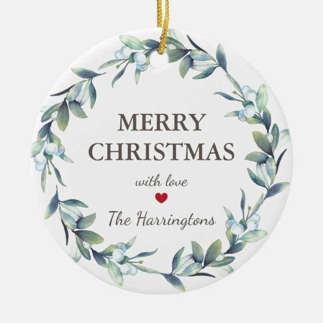 Winter Berries Merry Christmas Holiday Ceramic Tree Decoration (Front)