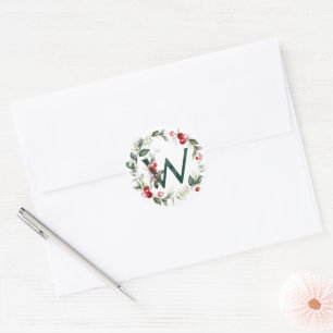 Winter Berries Monogram W Small Round Labels