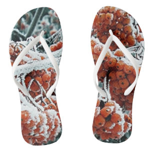 Winter berries of rowan with ice flip flops