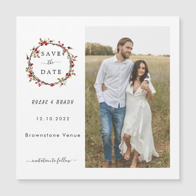 Winter Berries Photo Wedding Save the Date (Front)