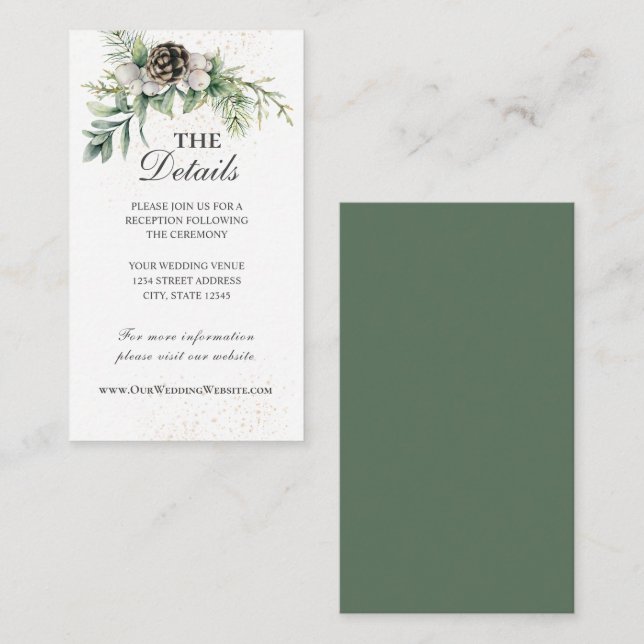 Winter Berries Pine Cone Greenery Wedding  Enclosure Card (Front/Back)