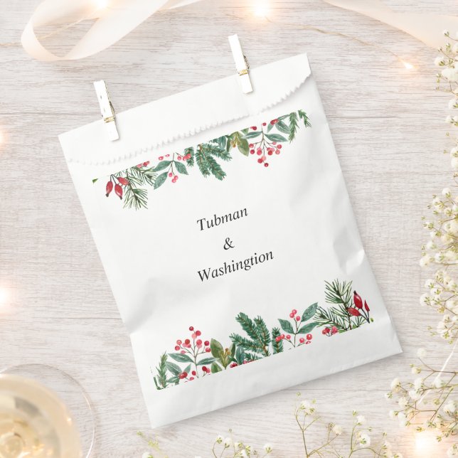 Winter Berries Pine Cone Greenery Wedding Favour Bags (Clipped)