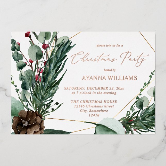 Winter Berries & Pine Greenery Christmas Party (Front)