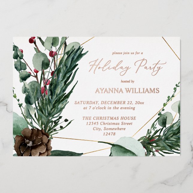 Winter Berries & Pine Greenery Holiday Party (Front)
