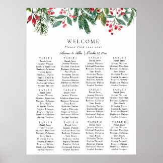 Winter Berries Pine Greenery Wedding Seating Chart