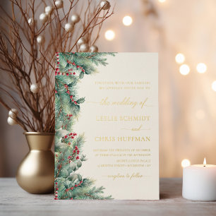 Winter Berries & Pine Watercolor Greenery Wedding