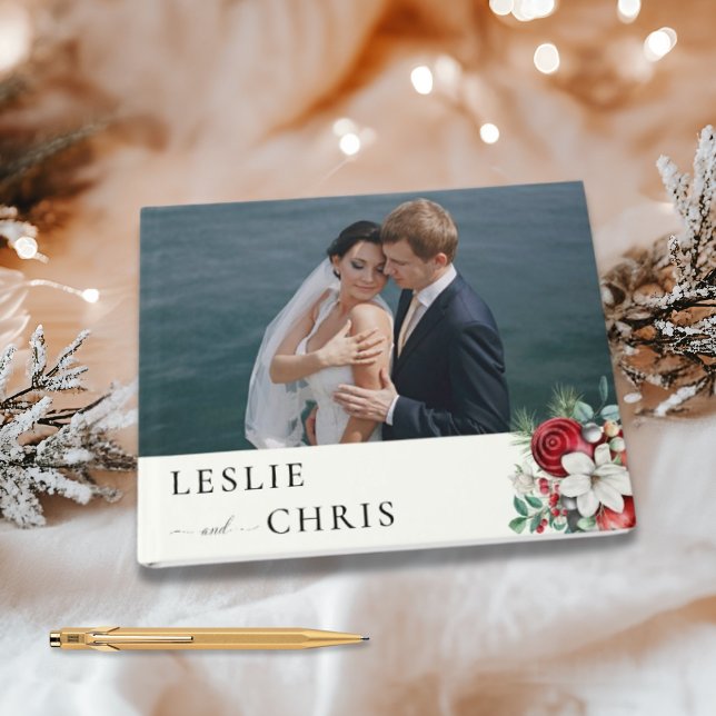 Winter Berries & Pine Watercolor Greenery Wedding  Guest Book (Creator Uploaded)