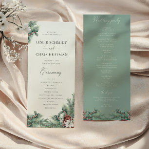 Winter Berries & Pine Watercolor Greenery Wedding Programme