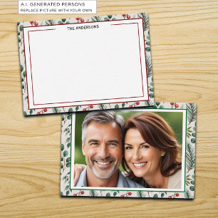 Winter Berries Sage Chequered Photo Note Card