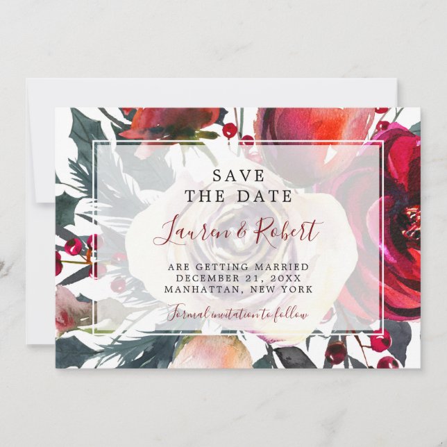winter  berries Save the Date card invitation (Front)