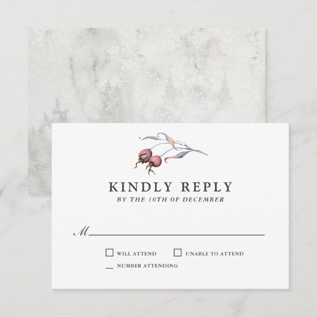 Winter Berries Watercolor Botanical Wedding RSVP (Front/Back)