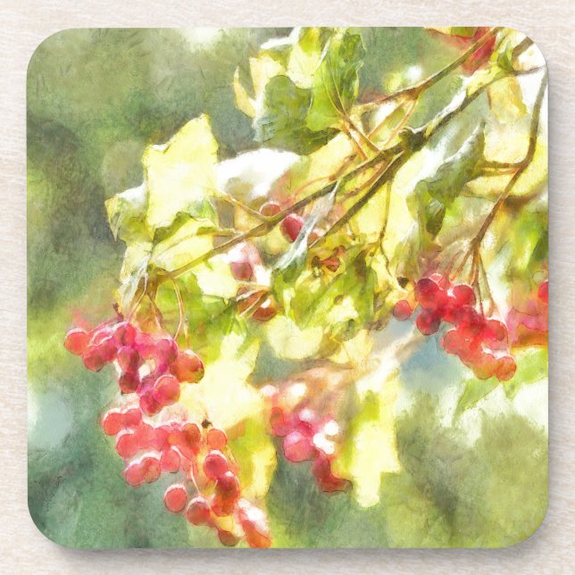 Winter Berries Watercolor Coaster (Front)