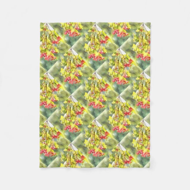 Winter Berries Watercolor Fleece Blanket (Front)