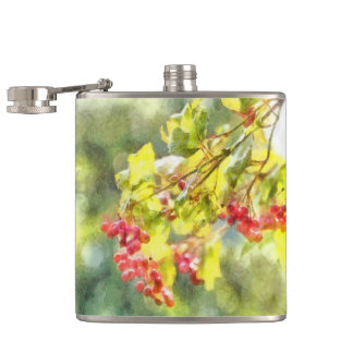 Winter Berries Watercolor Hip Flask