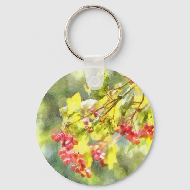 Winter Berries Watercolor Key Ring (Front)
