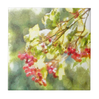 Winter Berries Watercolor Tile