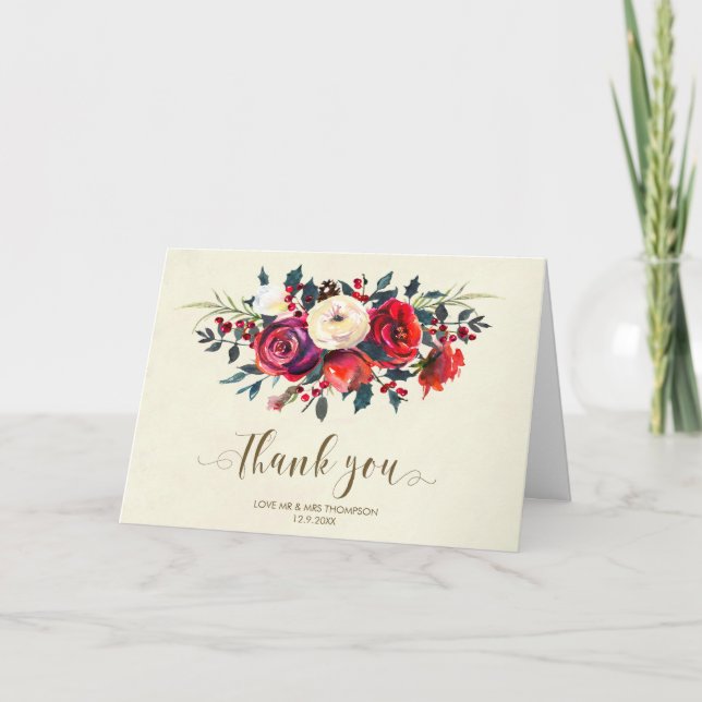 winter berries wedding thank you card christmas (Front)