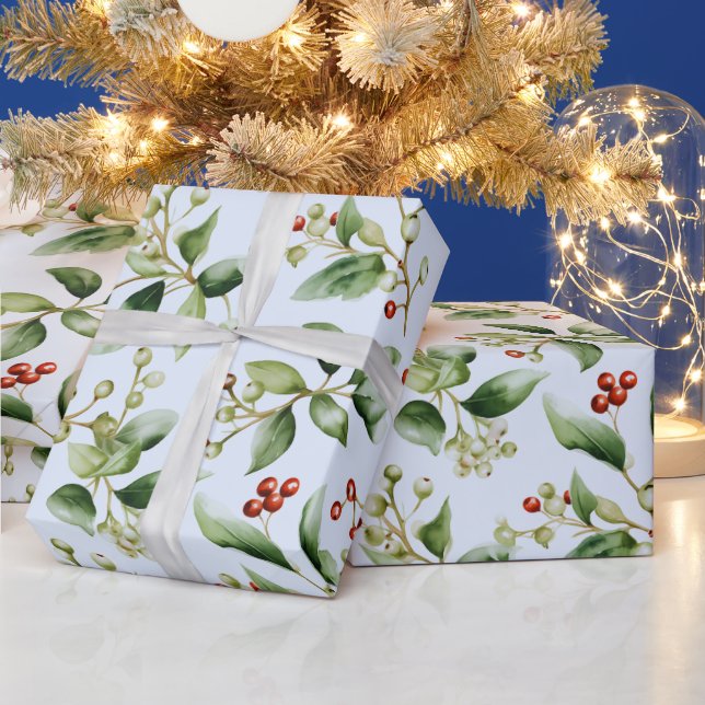 Winter Berries Winter Greenery Modern Christmas Wrapping Paper (Holidays)