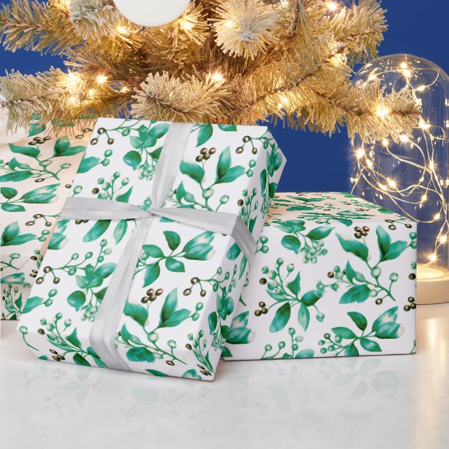 Winter Berries Winter Greenery Modern Christmas Wrapping Paper (Holidays)