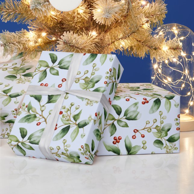 Winter Berries Winter Greenery Modern Christmas Wrapping Paper (Holidays)