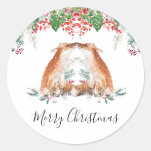 Winter Berries Woodland Fox Merry Christmas Classic Round Sticker