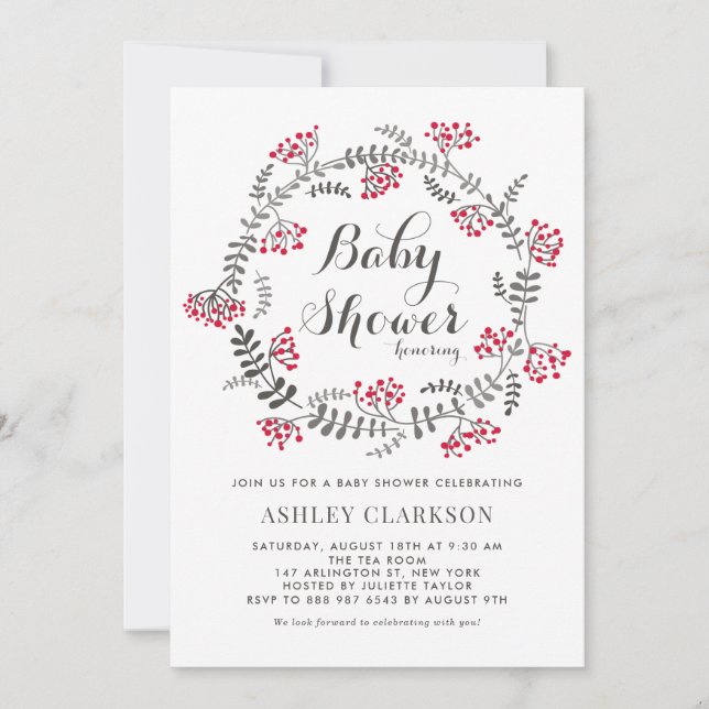 Winter Berries Wreath Baby Shower Invitation (Front)