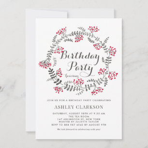 Winter Berries Wreath Birthday Party Invitation