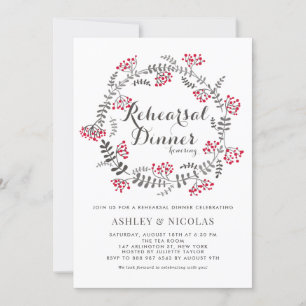 Winter Berries Wreath Rehearsal Dinner Invitation