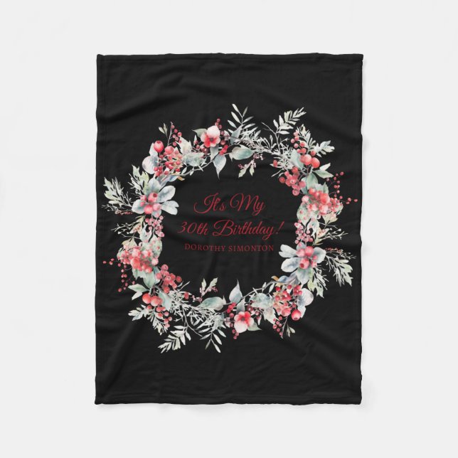 Winter Berry 30th Birthday Elegant  Fleece Blanket (Front)