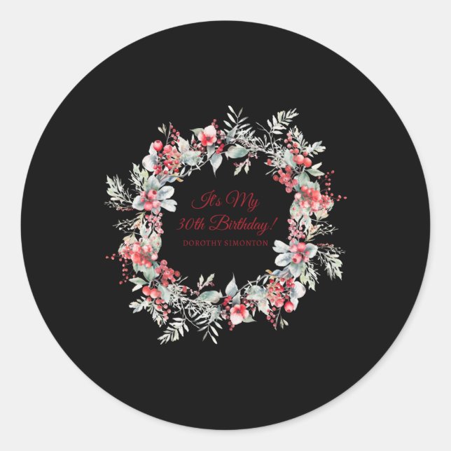 Winter Berry 30th Birthday Elegant T Shirt  Classic Round Sticker (Front)