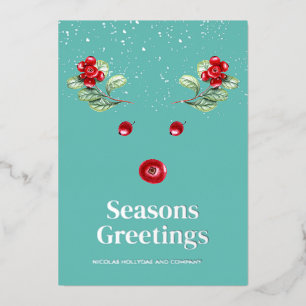 Winter Berry Abstract Reindeer Corporate Christmas Foil Holiday Card