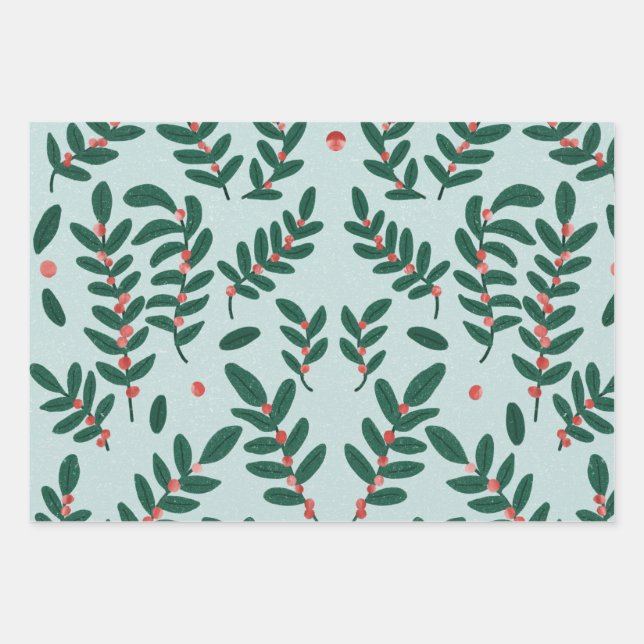 Winter berry-Blue Wrapping Paper Sheet (Front)