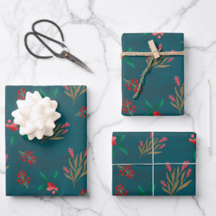 Winter berry- Blue Wrapping Paper Sheet