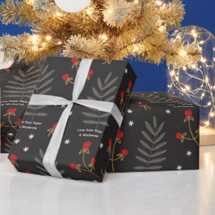 Winter Berry Botanical Christmas Personalized Wrapping Paper