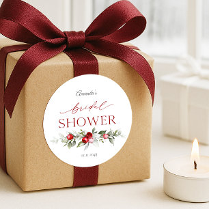 Winter Berry Bridal Shower  Classic Round Sticker