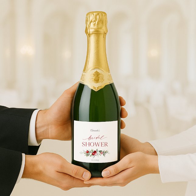 Winter Berry Bridal Shower Sparkling Wine Label (Creator Uploaded)
