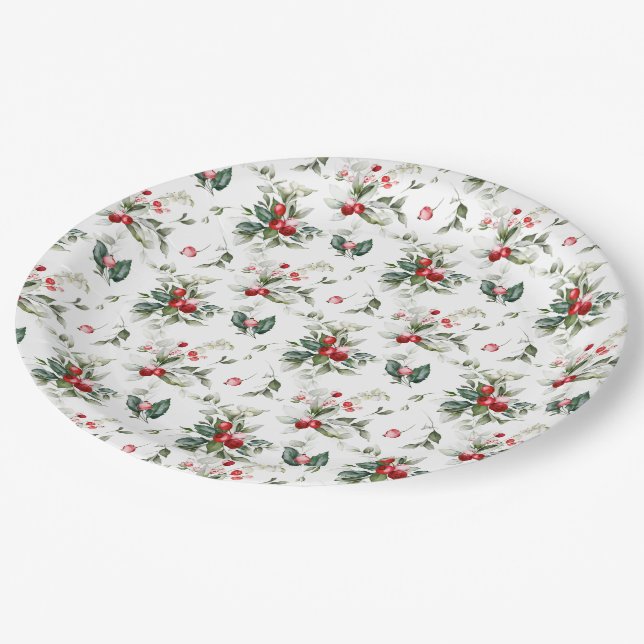 Winter Berry Christmas  Paper Plate (Angled)