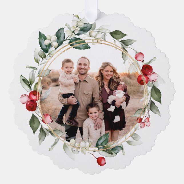 Winter Berry Family Photo  Tree Decoration Card (Front)