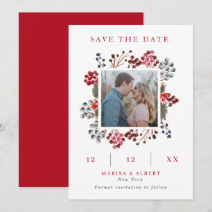 Winter Berry Frame Wedding Photo Save The Date