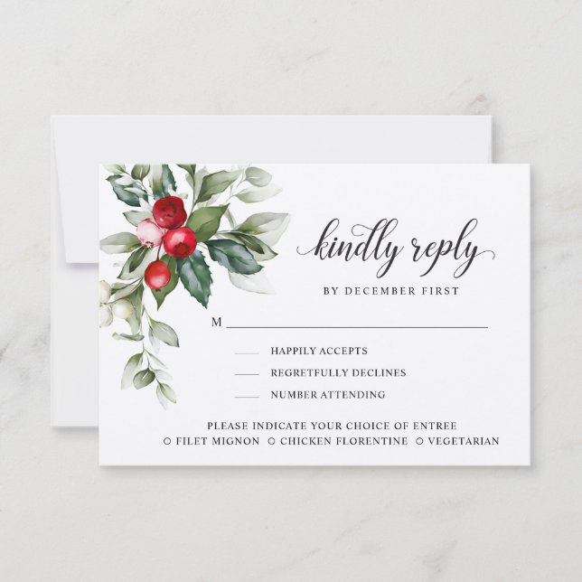 Winter Berry | Kindly Reply | Meal Options  RSVP  Card (Front)