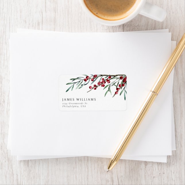 Winter Berry Script Christmas Return Address Label (Insitu)