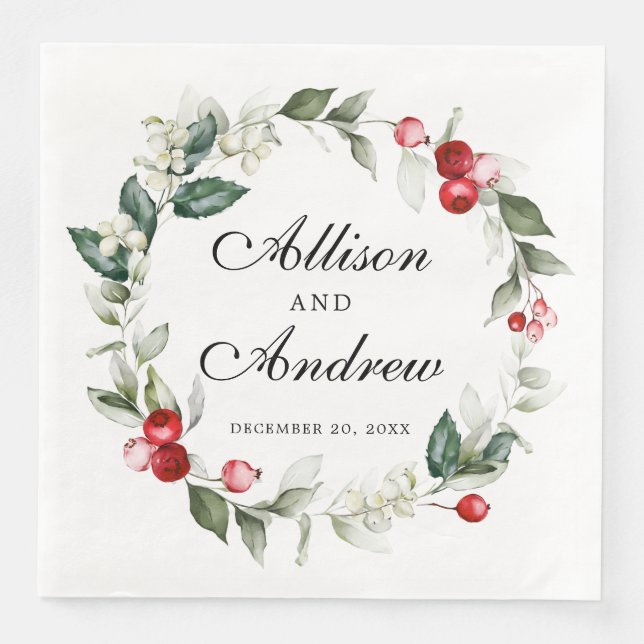 Winter Berry | Tis the Season to be Married  Napkin (Front)