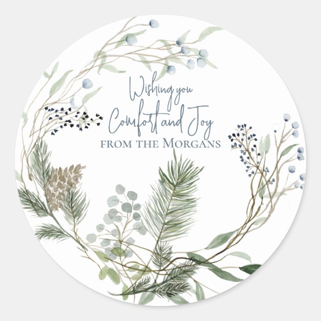 Winter Berry Wreath Holiday Favour Tags (Front)