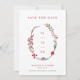 Winter Berry Wreath Wedding Photo Save The Date